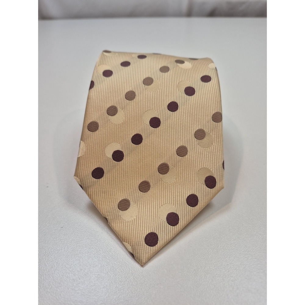 SETAZONE Tie Mens One Size Beige Polka Dot 100% Silk Textured Pointed Hand Made
